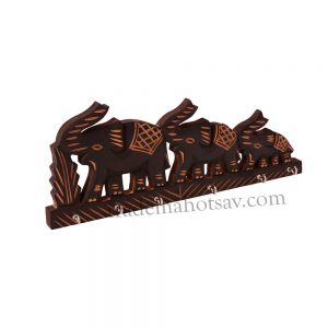 Elephant Design, Wall Décor, Black Color Key Hangers, Used for Gift to Loved Ones Wood Key Holder  (6 Hooks, Brown)