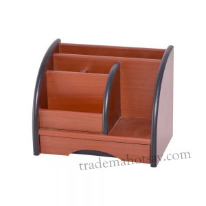 wooden 6 Compartments metal pen holder  (Brown)