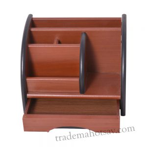 wooden 6 Compartments metal pen holder  (Brown)