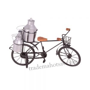 Milk man’s bicycle Decorative Showpiece – 20 cm  (Iron, Wood, Black)