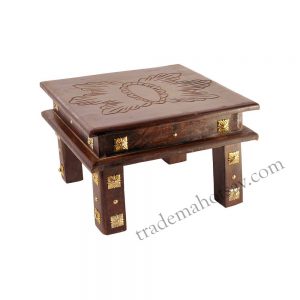 Rajasthani Art Wood Stool 4 Solid Wood Coffee Table  (Finish Color – deep brown)