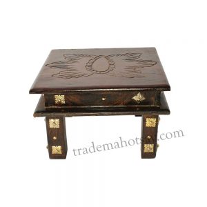 Rajasthani Art Wood Stool 4 Solid Wood Coffee Table  (Finish Color – deep brown)