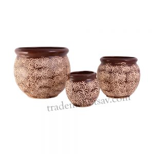 Ceramic Flower Pot Planter Indoor Outdoor Planter Handicraft Set of 3 pack  , ( Brown )