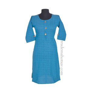 Regular Fit Women Khadi Kurti Blue