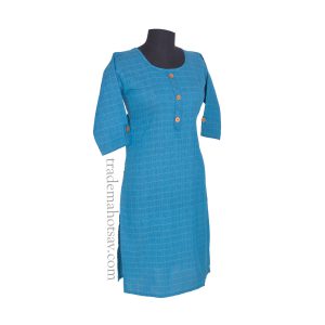 Regular Fit Women Khadi Kurti Blue